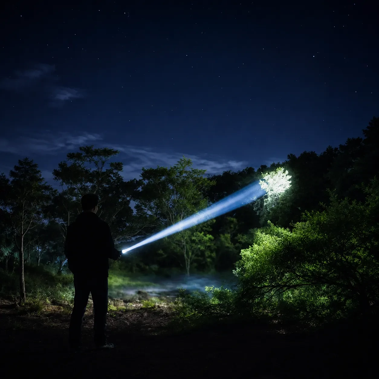 BIKIGHT CY-16 LED-es zseblámpa - Hosszú hatótávolságú főfény éjszakai erdőben