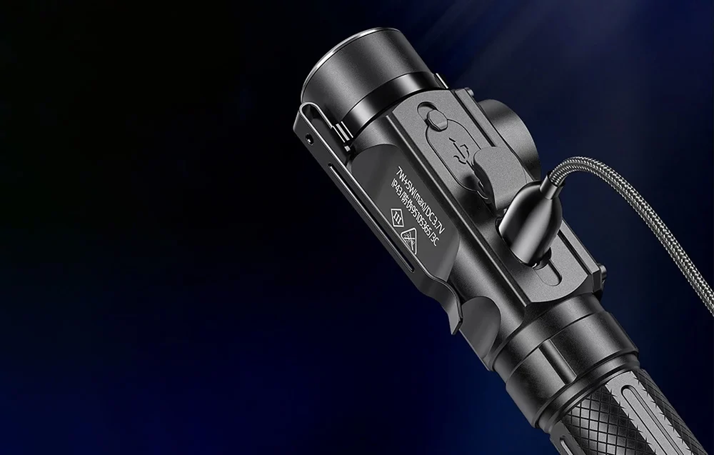 Zseblámpa Superfire J05 – 380+450 lm, 4 mód – Powerbank és figyelmeztető fény