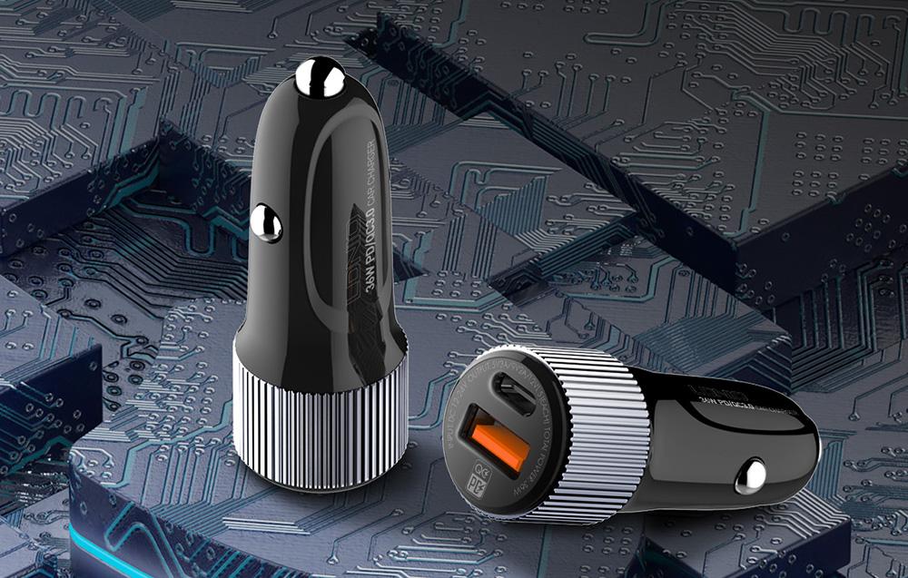 LDNIO C510Q USB, USB-C Car charger + Lightning cable