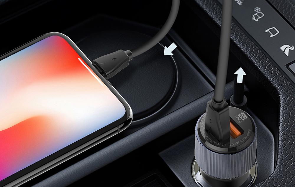 LDNIO C510Q USB, USB-C Car charger + Lightning cable