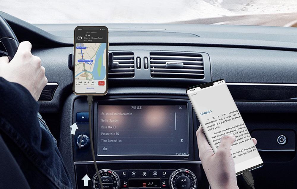 LDNIO C510Q USB, USB-C Car charger + Lightning cable