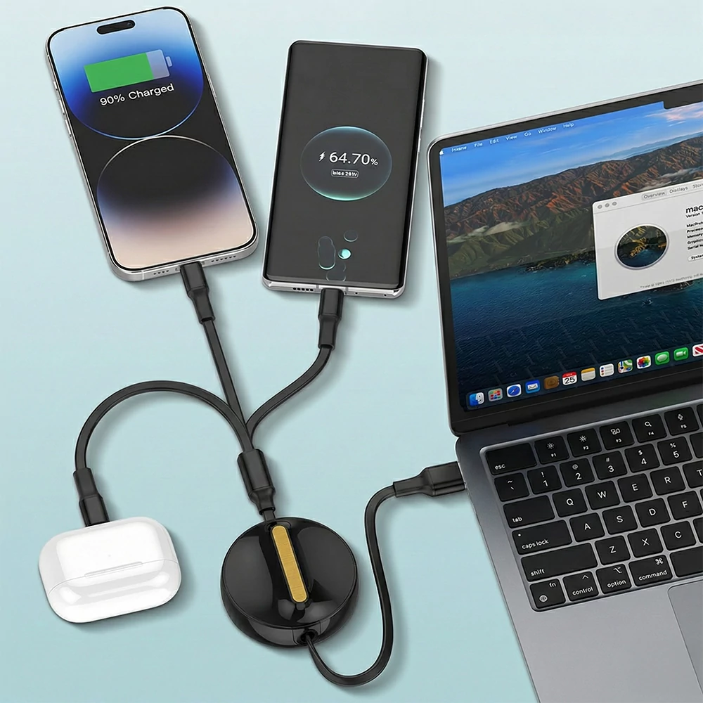LDNIO LC90A 3 az 1-ben kihúzható gyorstöltő kábel – Type-C / Lightning / Micro USB 3 az 1-ben