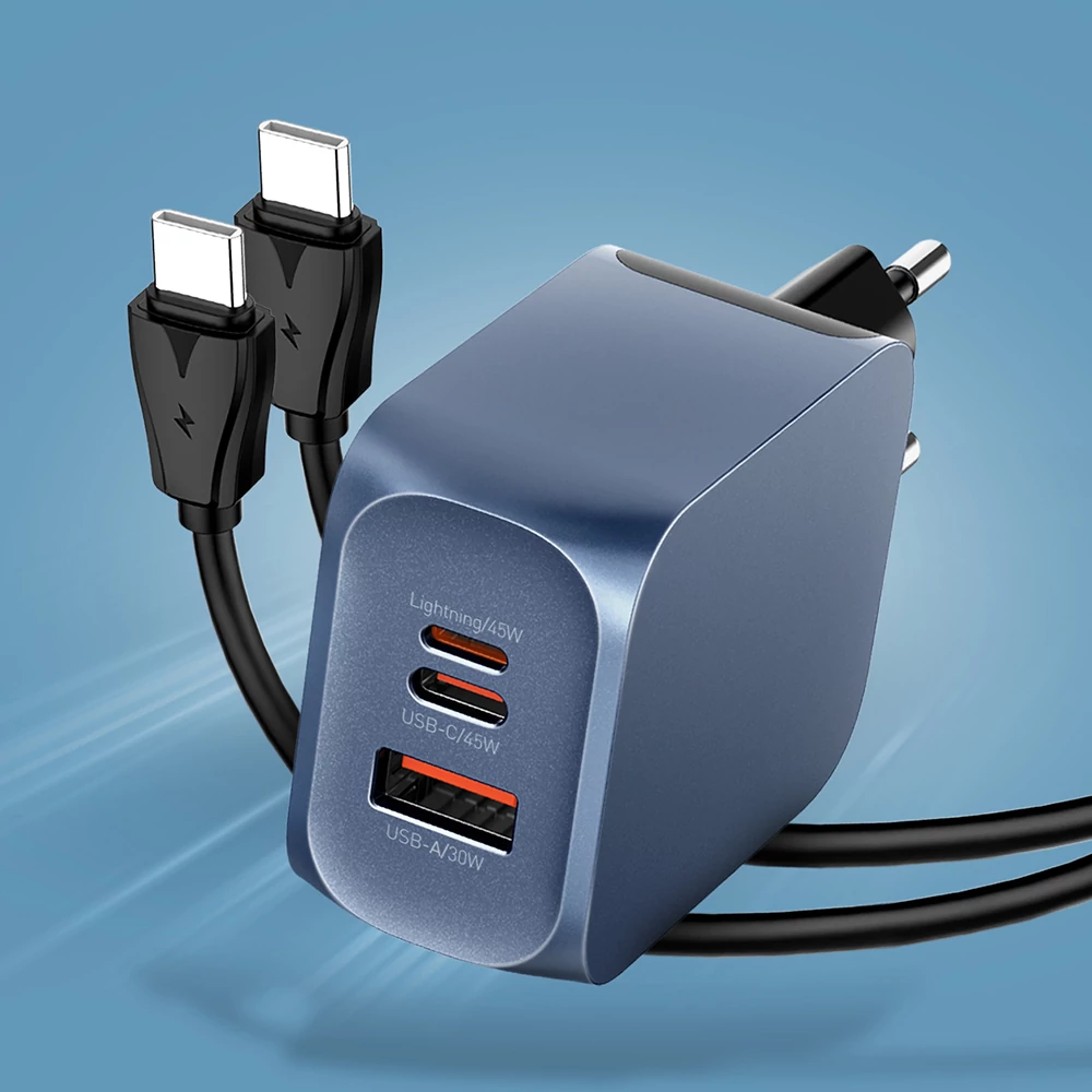 LDNIO Q6 GaN 45W EU csatlakozós hálózati töltő (kék) – 3 kimenet egy töltőfejben