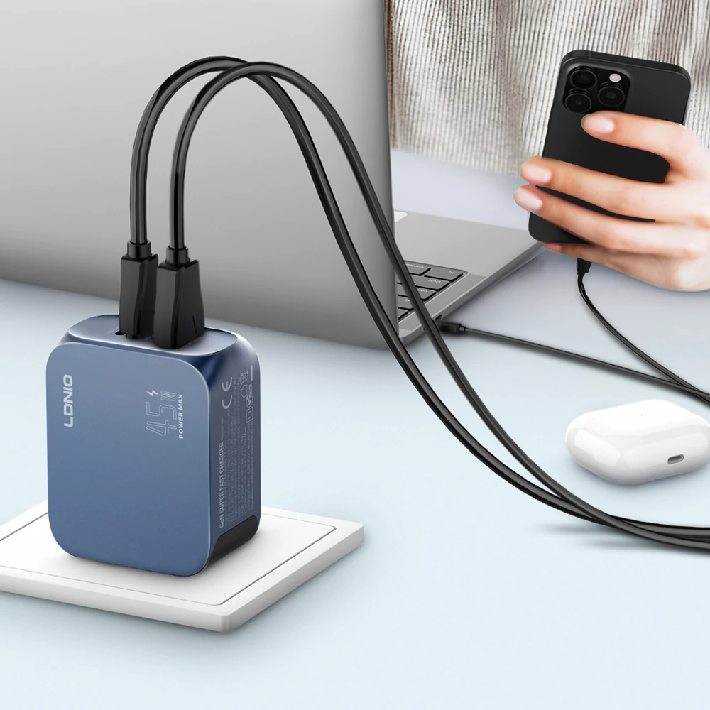 LDNIO Q6 GaN 45W EU csatlakozós hálózati töltő (kék) – GaN technológia és 9S Multi-Protection védelem