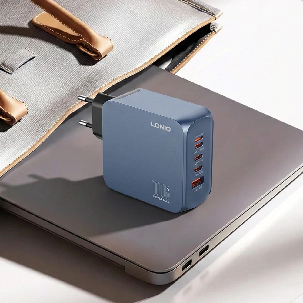 LDNIO Q8 GaN 100W 5 portos fali töltő, 3×USB-C + Lightning + USB-A, kék – Portonkénti teljesítmény és gyorstöltési módok