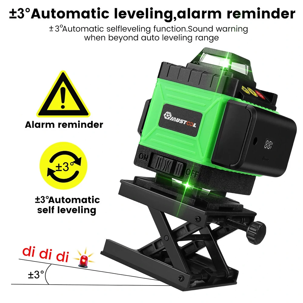MUSTOOL 4D 16 Line Green Laser Level – Automatikus Szintezés