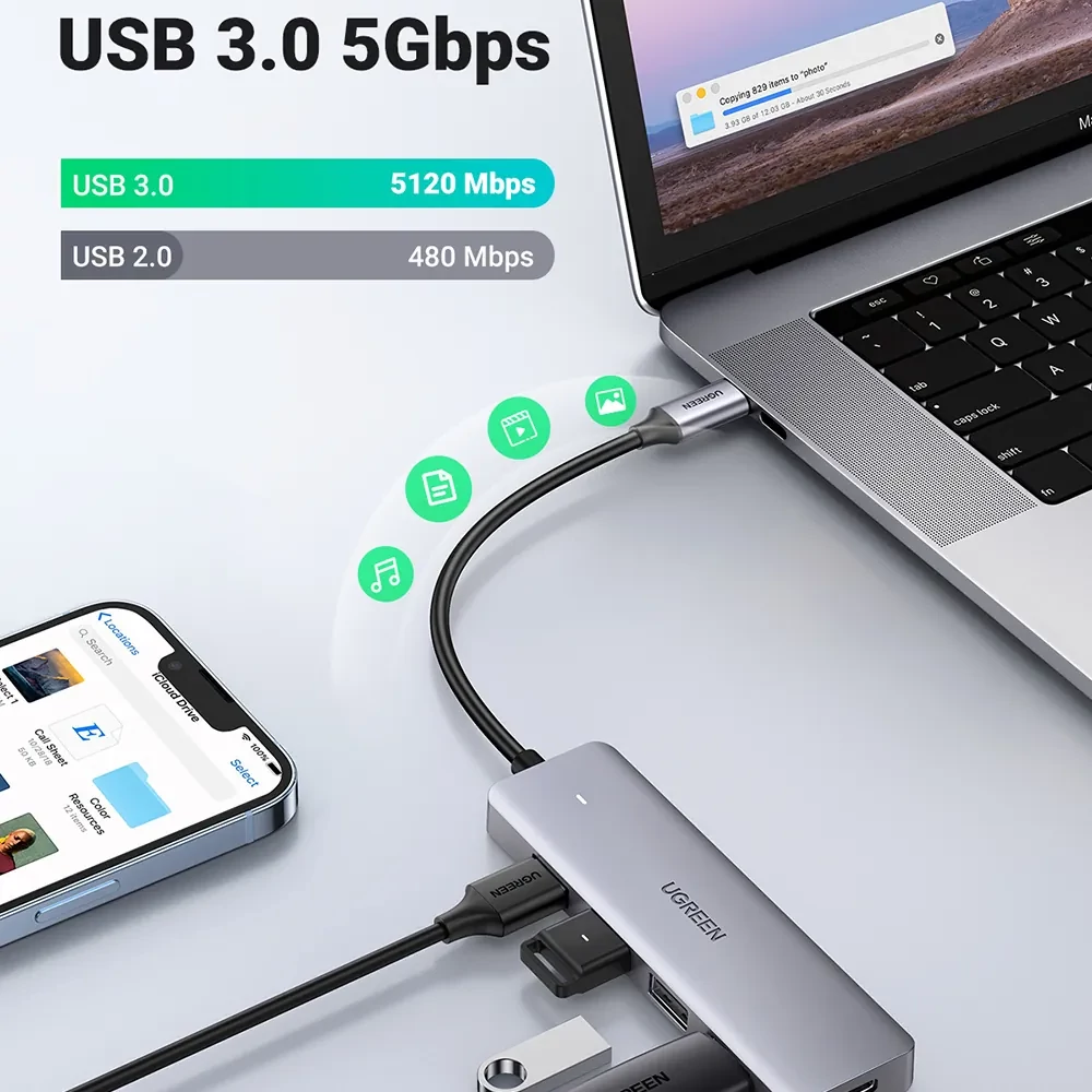 UGREEN CM219 USB-C hub - USB 3.0 5Gbps adatátvitel