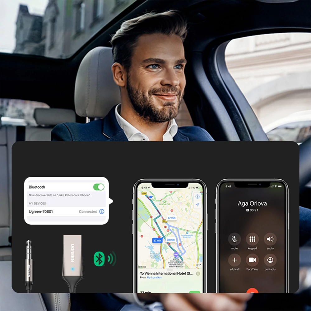 Ugreen Bluetooth AUX audio adapter, 10 m – Kihangosított hívások és navigáció hangja