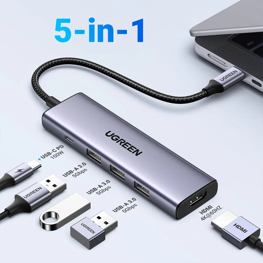 UGREEN CM511 USB-C hub - 5 az 1-ben csatlakozók áttekintése