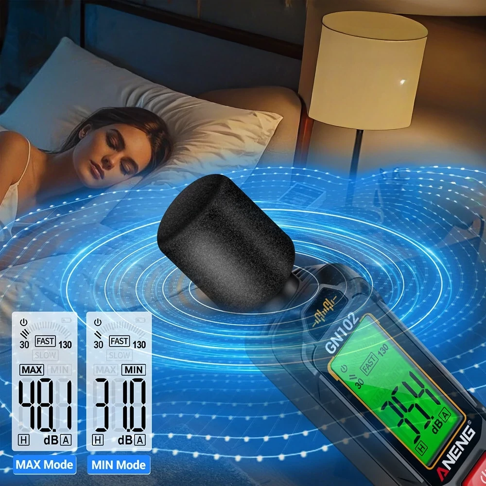 ANENG GN102 digitális zajszintmérő – Háttérvilágítású LCD – tiszta leolvashatóság