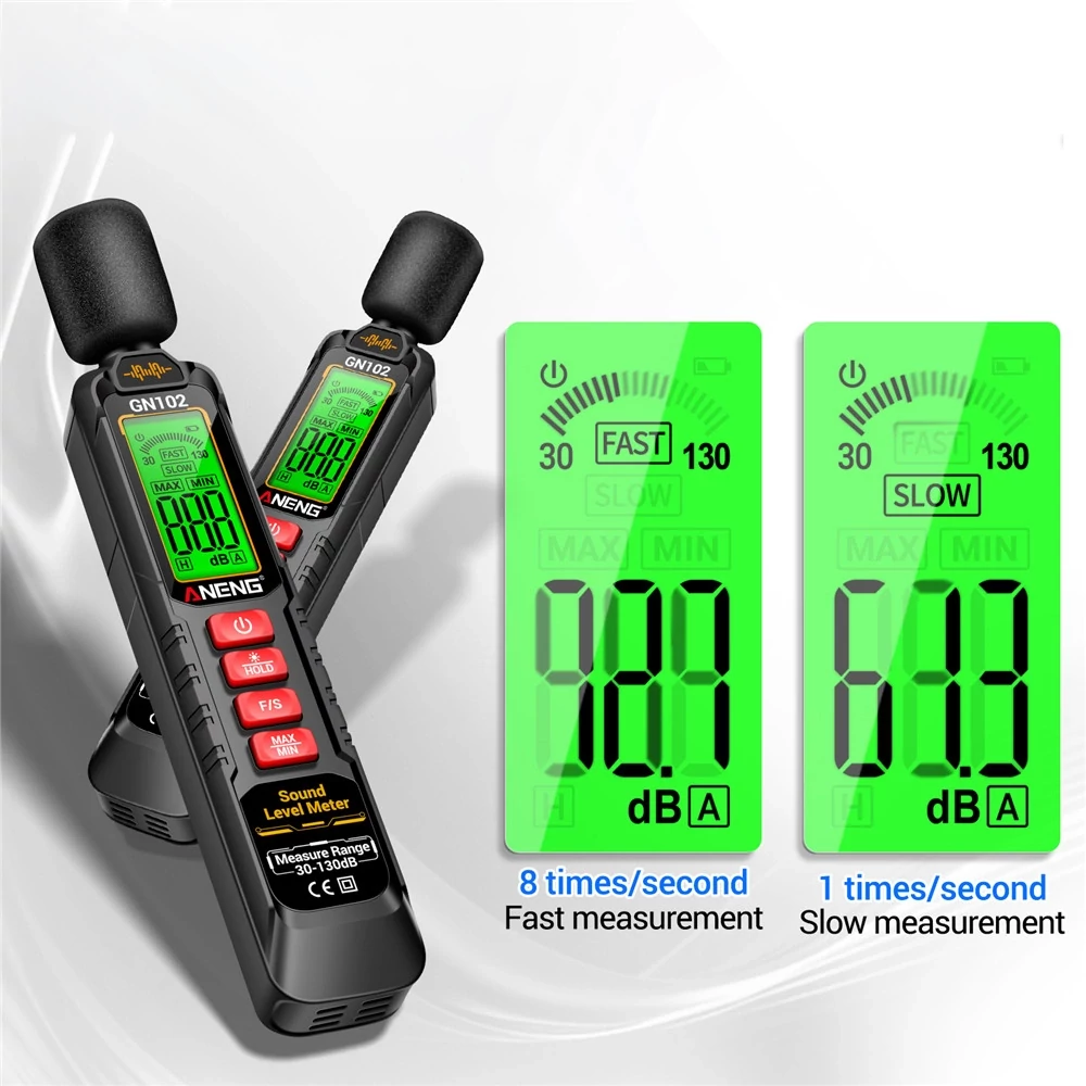 ANENG GN102 digitális zajszintmérő – FAST/SLOW mintavételezés