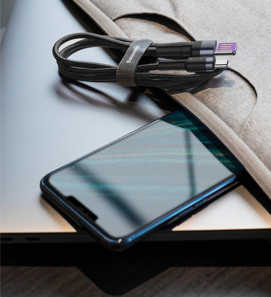 USB-USB-C kábel Baseus Cafule Huawei SuperCharge, QC 3.0, 5A 1m (fekete-szürke)