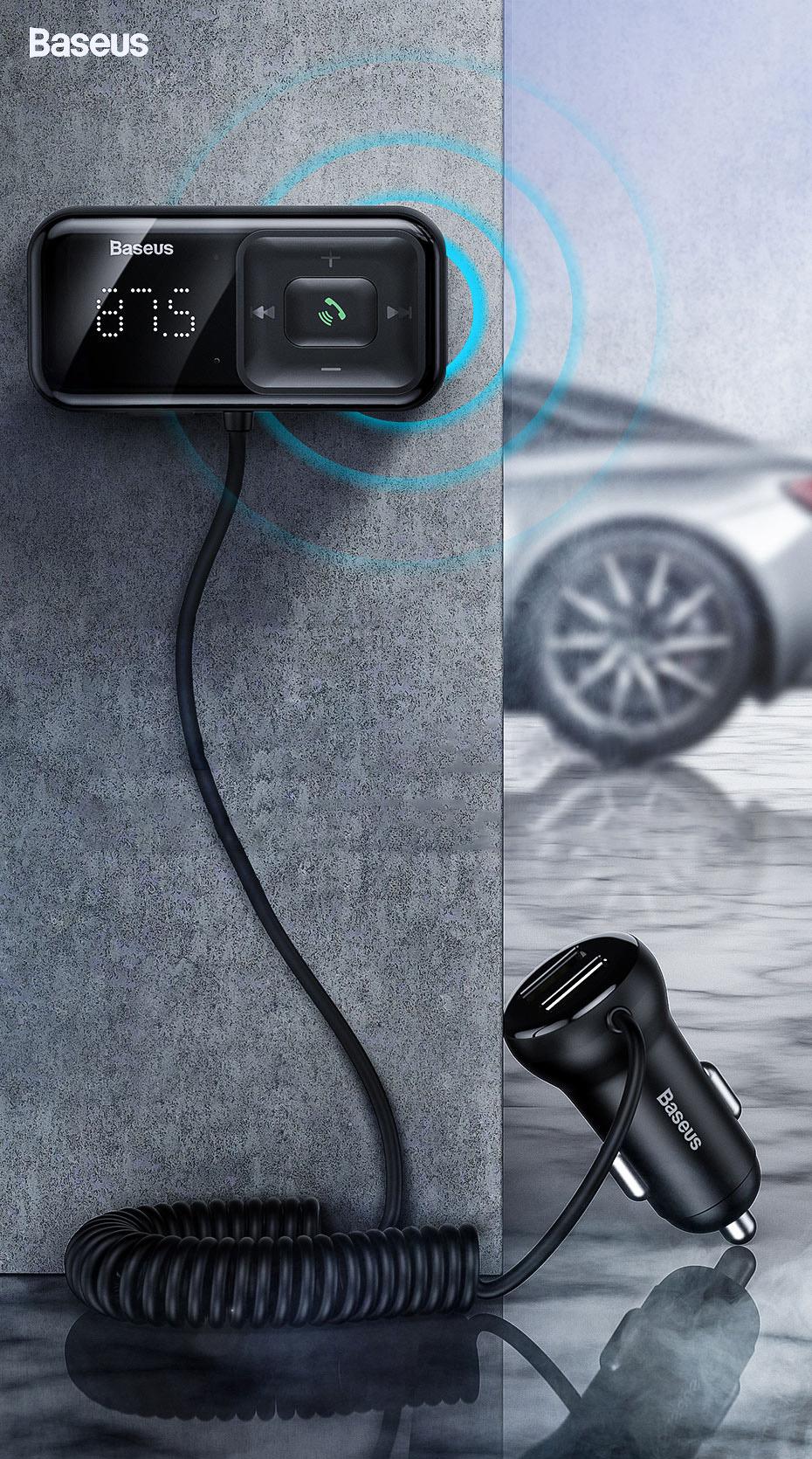 Baseus T típusú S-16 FM adó, AUX, Bluetooth 5.0, 2x USB, microSD, 3A (fekete)