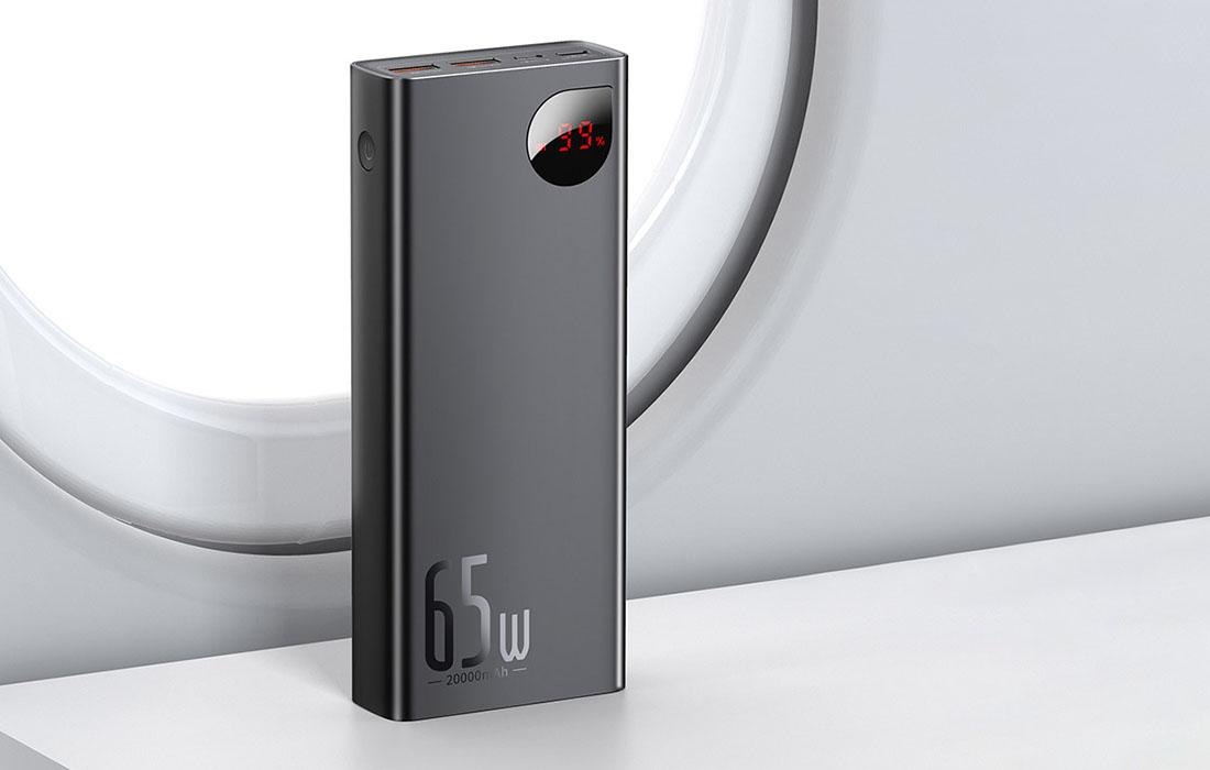 Powerbank Baseus Adaman Metal 20000mAh, PD, QC 3.0, 65W, 2xUSB + USB-C + micro USB, (fekete)