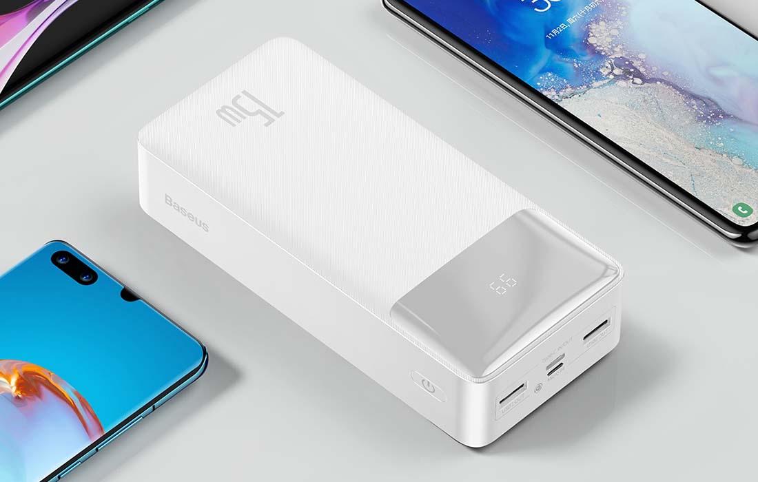 Powerbank Baseus Bipow 30000mAh, 2xUSB, USB-C, 15W (fehér)