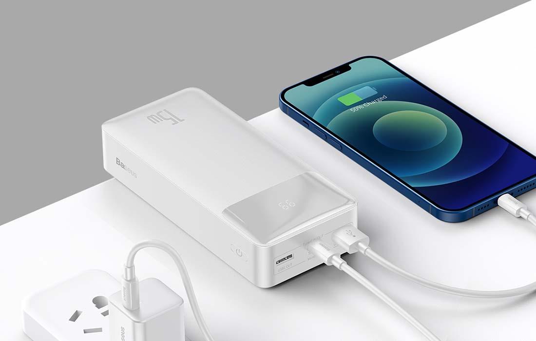 Powerbank Baseus Bipow 30000mAh, 2xUSB, USB-C, 15W (fehér)