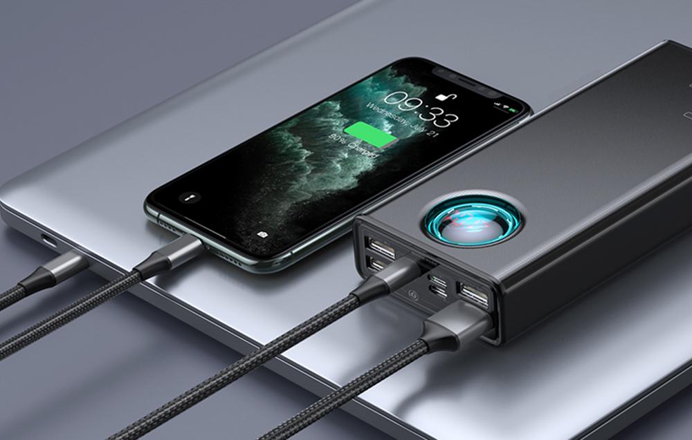 Baseus Amblight Powerbank 30000mAh, 4xUSB, USB-C, 65W (fekete)