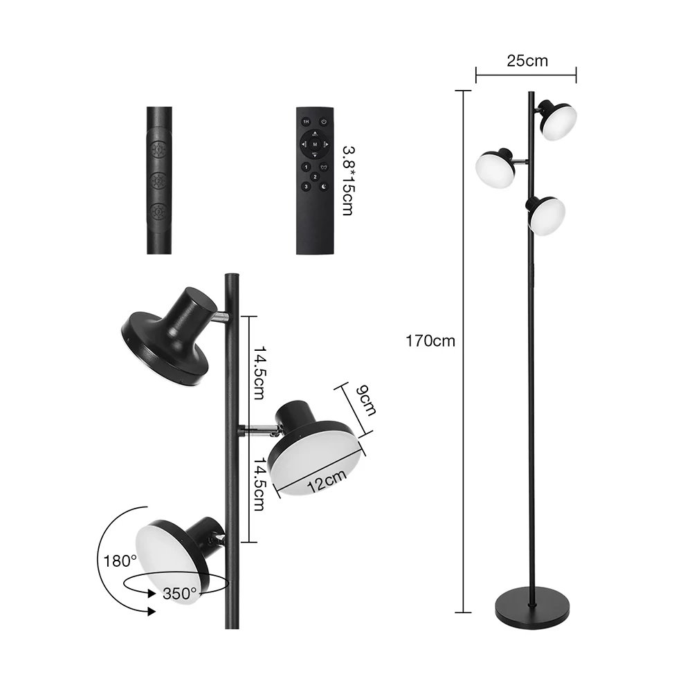 BlitzWill 3 fejes LED állólámpa mágneses távirányítóval, memória funkcióval, állítható fényerő és színhőmérséklettel