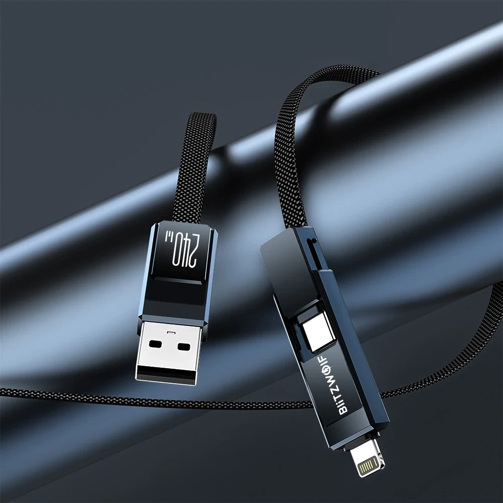 BlitzWolf BW-HDC7 4 az 1-ben PD 240 W gyorstöltő és adatkábel, 1,2 m – Nylon fonott tartósság