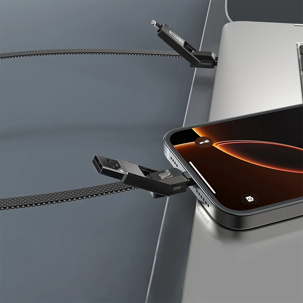 BlitzWolf BW-HDC7 4 az 1-ben PD 240 W gyorstöltő és adatkábel, 1,2 m – PD 240 W gyorstöltés