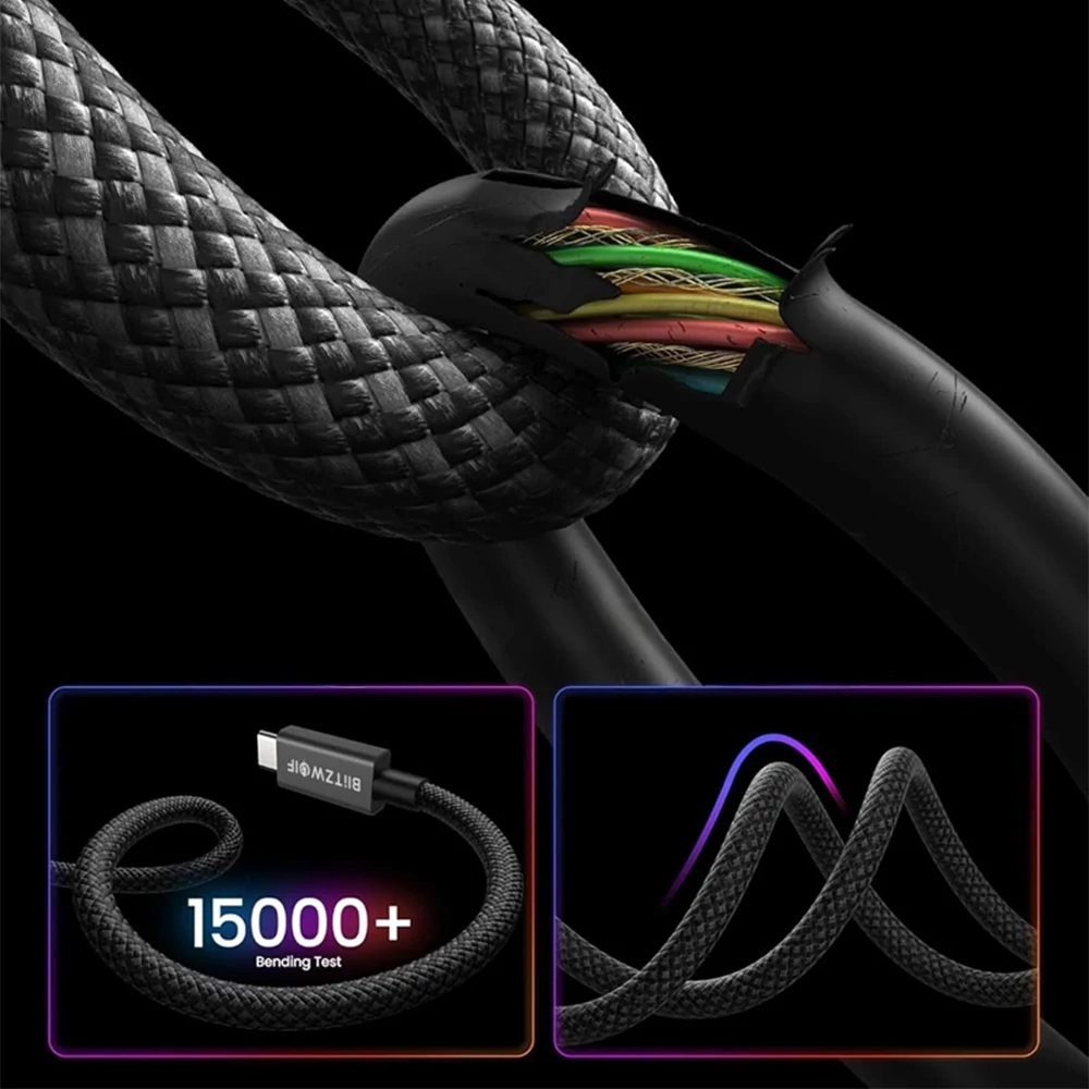 BlitzWolf BW-HDC8 prémium fonott Thunderbolt5 kábel, 240W - Fekete – Széles kompatibilitás – TB5/4/3, USB4, DP 2.1