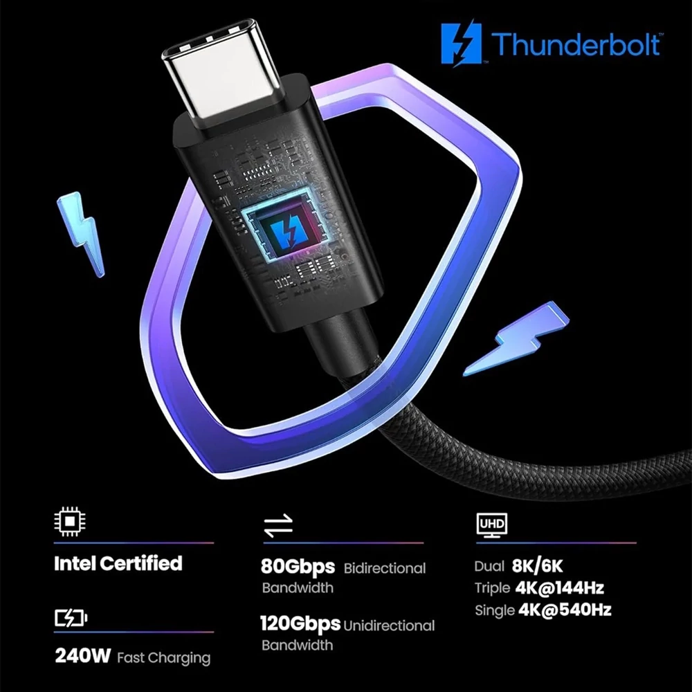 BlitzWolf BW-HDC8 prémium fonott Thunderbolt5 kábel, 240W - Fekete – Ultranagy felbontás és magas képfrissítés
