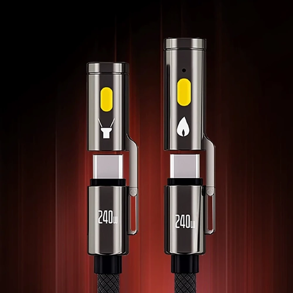 BlitzWolf BW-HDC9 4-az-1-ben gyorstöltő kábel beépített zseblámpával, 240W - Fekete – Fémházas, tartós csatlakozók