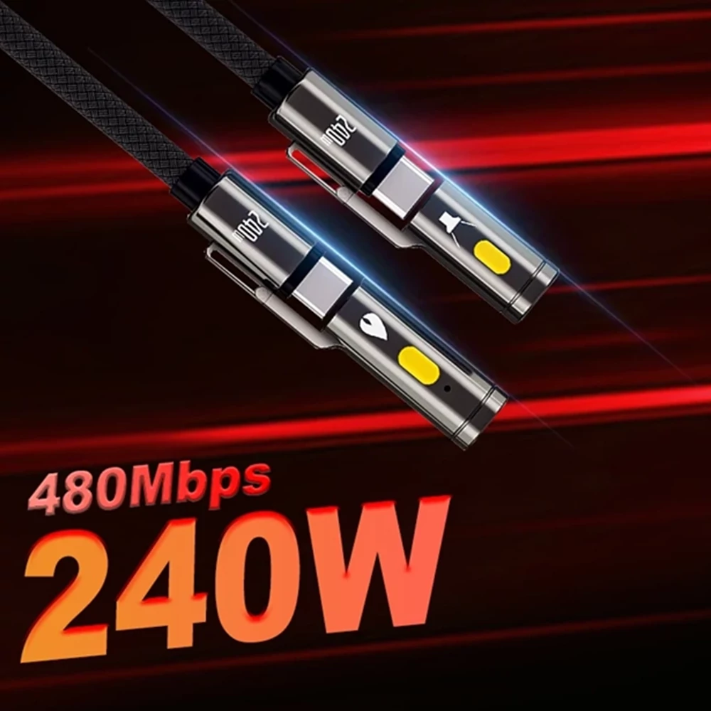 BlitzWolf BW-HDC9 4-az-1-ben gyorstöltő kábel beépített zseblámpával, 240W - Fekete – 480 Mbps adatátvitel