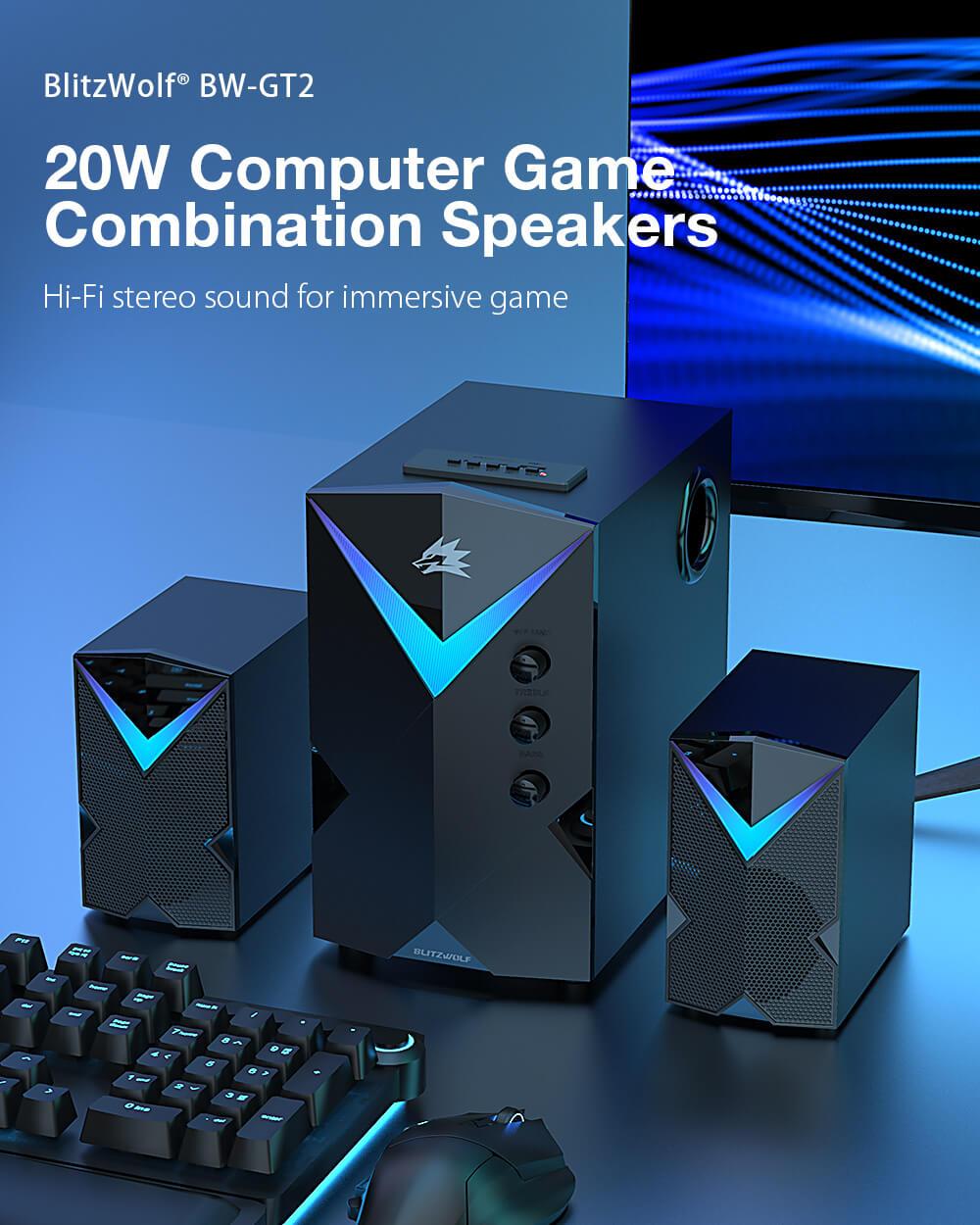 BlitzWolf® BW-GT2 hangrendszer 20 W teljesítmény Hi-Fi sztereó hangzás számítógép asztalon