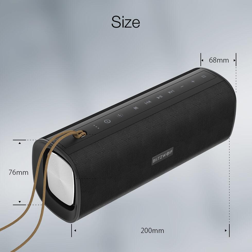 BlitzWolf® BW-WA2: vezeték nélküli vízálló Bluetooth hangszóró méretek