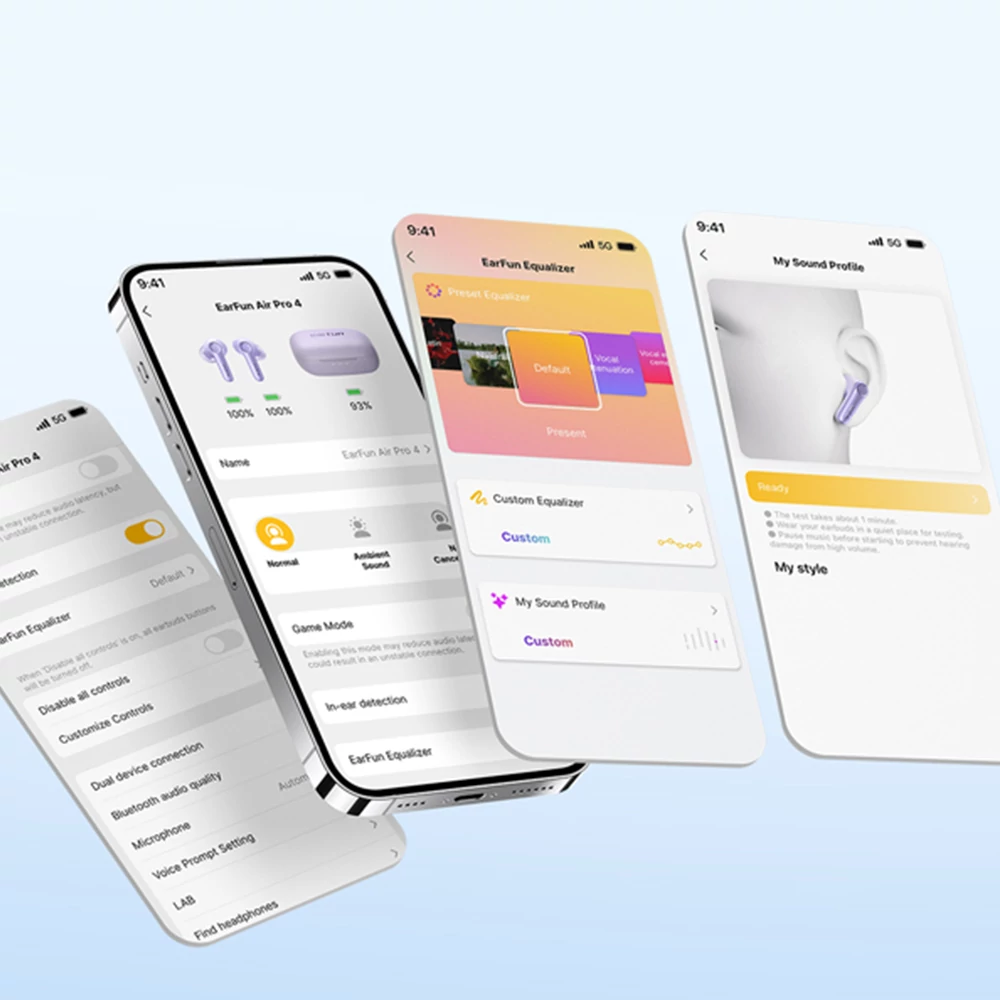 EarFun Air Pro 4 teljesen vezeték nélküli fülhallgató zajszűréssel, 6 beépített mikrofonnal, 52 órás lejátszási idővel - Lila (TW600-V)