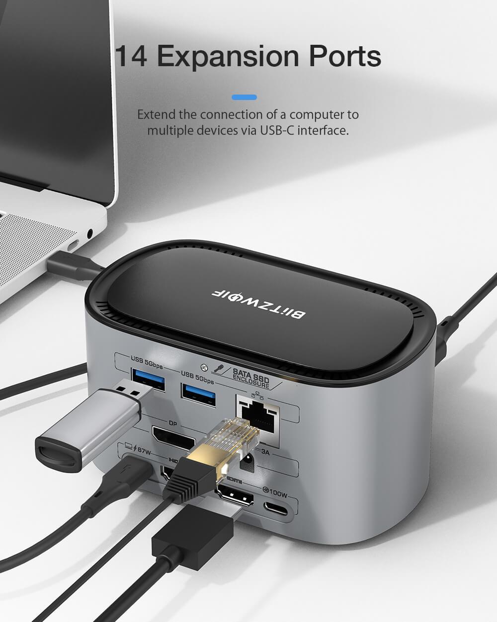 BlitzWolf® BW-TH12 14 az egyben dokkoló 14 elérhető port egyetlen Type-C-n keresztül