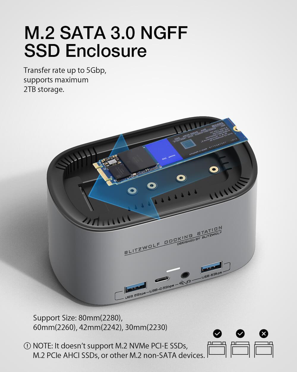 BlitzWolf® BW-TH12 14 az egyben dokkoló M.2 SATA 3.0 SSD
