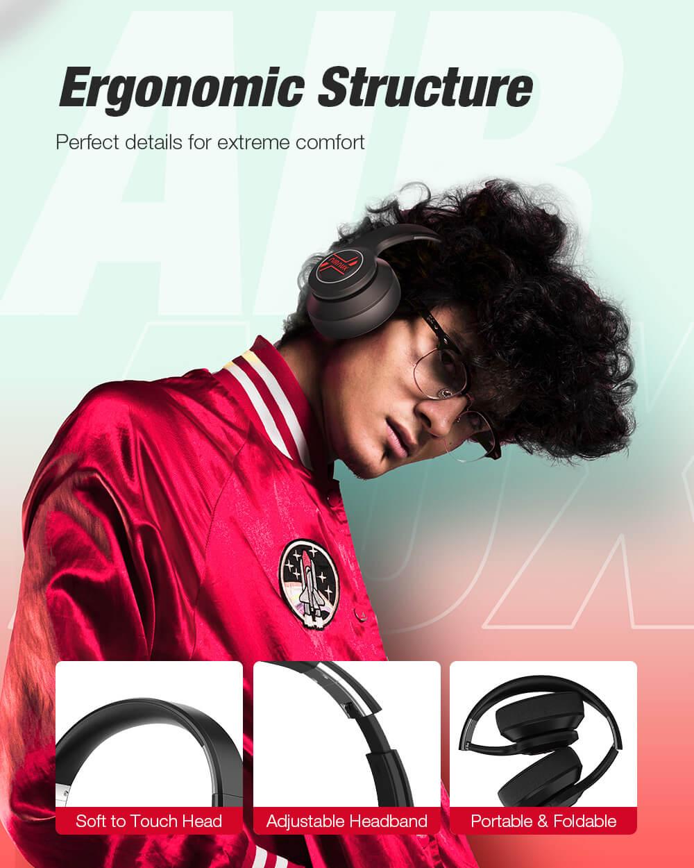 BlitzWolf® AirAux AA-ER3 Bluetooth 5.0 fejhallgató ergonomikus kialakítás