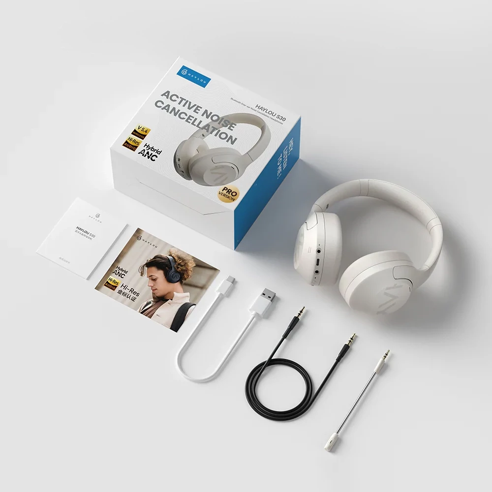 Xiaomi Haylou S30 Pro vezeték nélküli fejhallgató levehető mikrofonnal, ANC (fehér)
