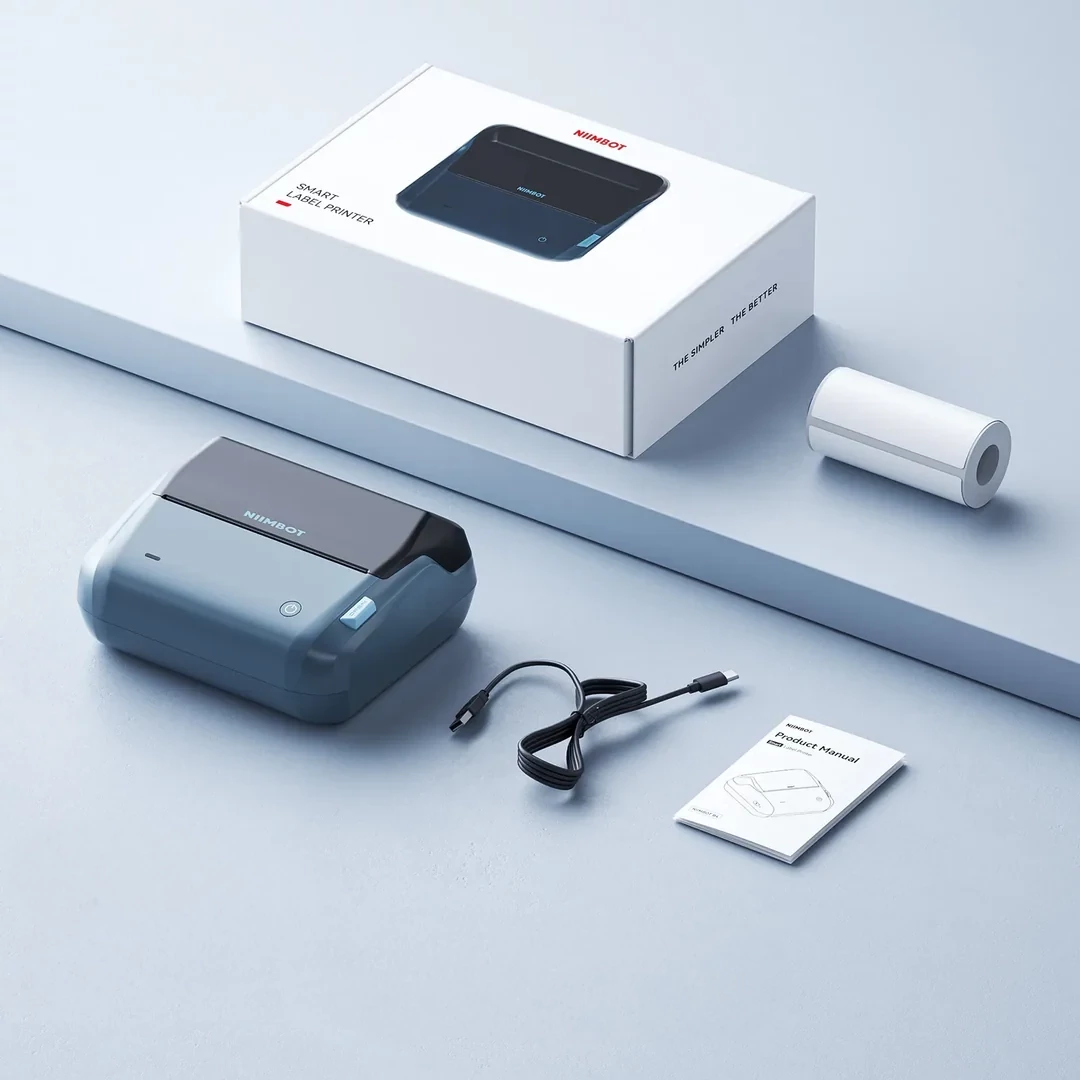 Niimbot B4 Bluetooth vezeték nélküli címkenyomtató, 110mm címke szélességig (kék) – Tartós anyag