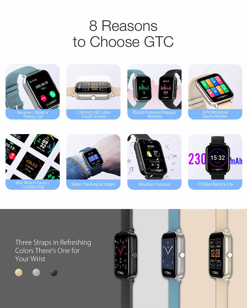 BlitzWolf® BW-GTC: érintőkijelzős aktivitásmérő okosóra funkciók