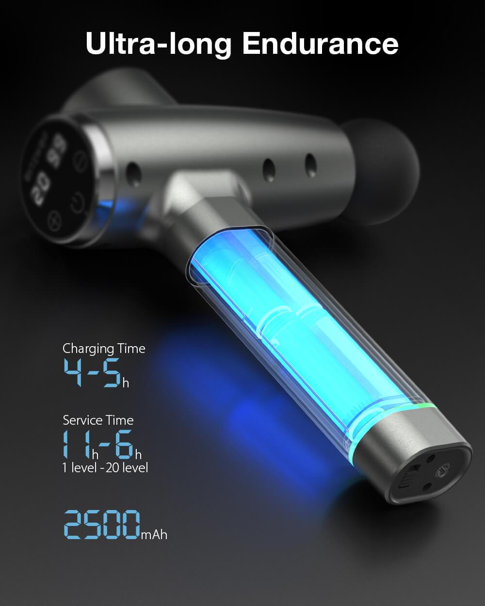 BlitzWolf® BW-FAS2 elektromos masszázspisztoly masszív üzemidő akár 11 óra használat
