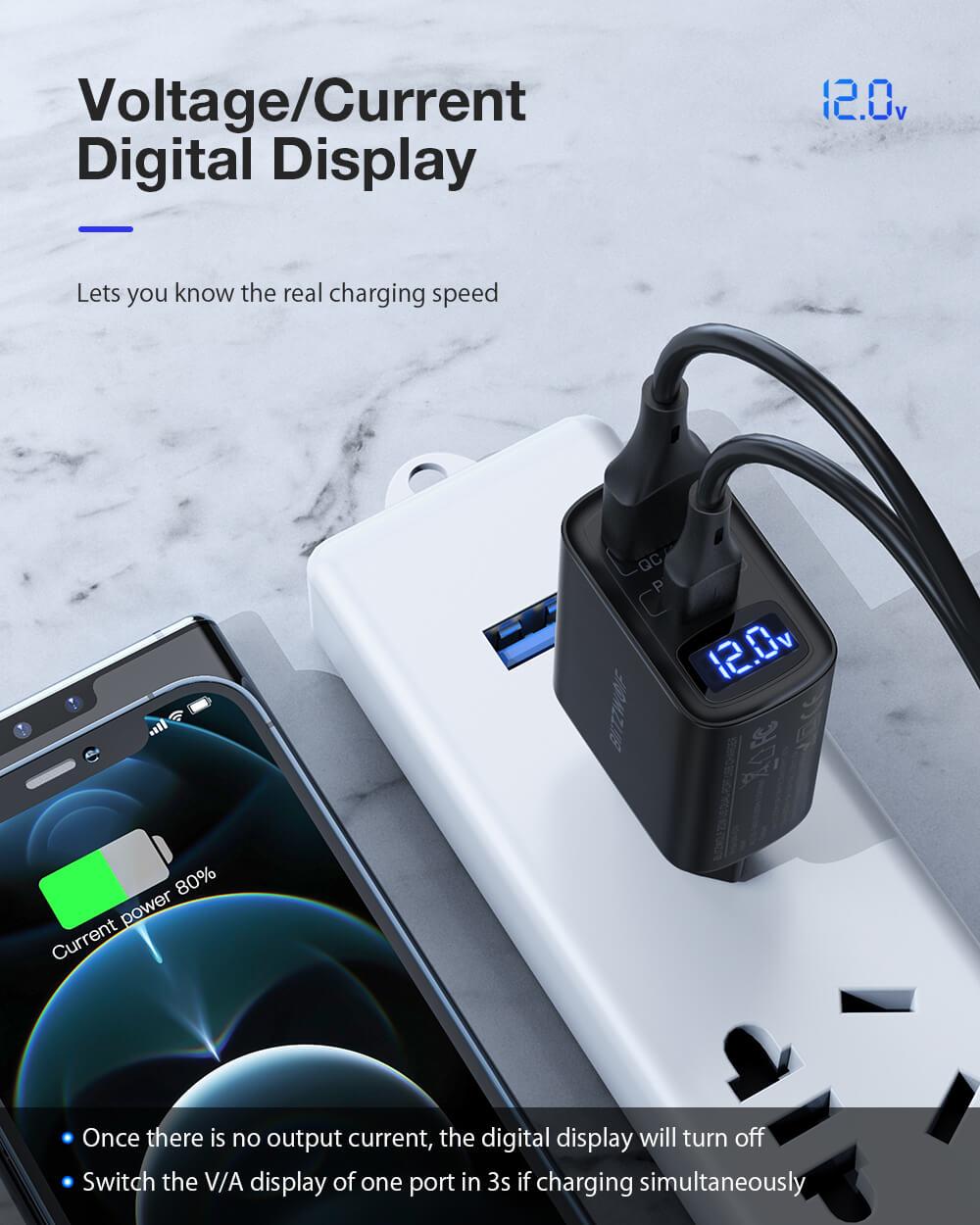 BlitzWolf® BW-S19: 20W-os töltő adapter dupla töltő porttal 20W PD gyorstöltés