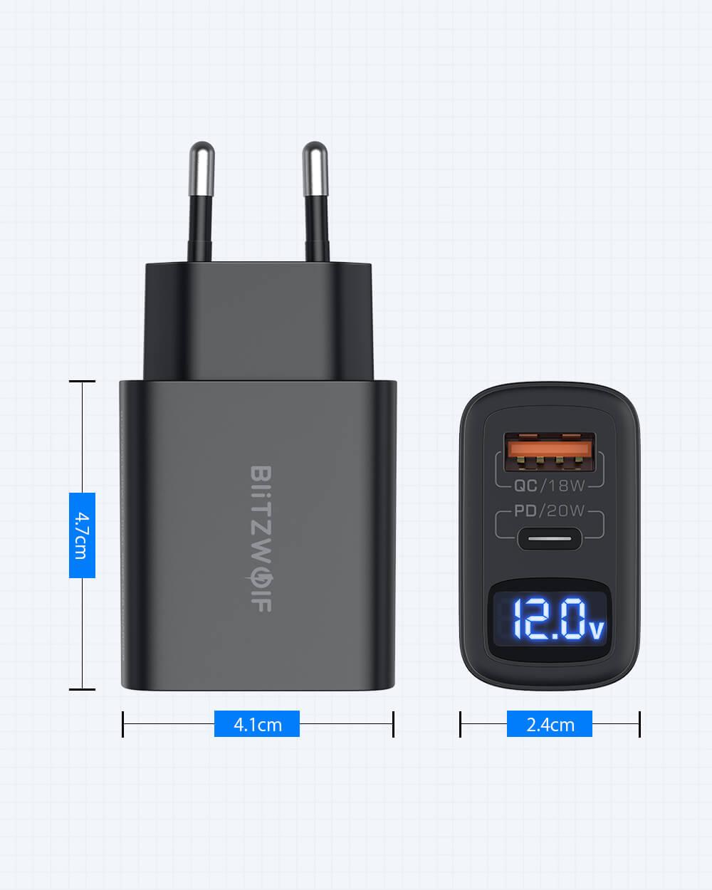 BlitzWolf® BW-S19: 20W-os töltő adapter dupla töltő porttal kompakt méret