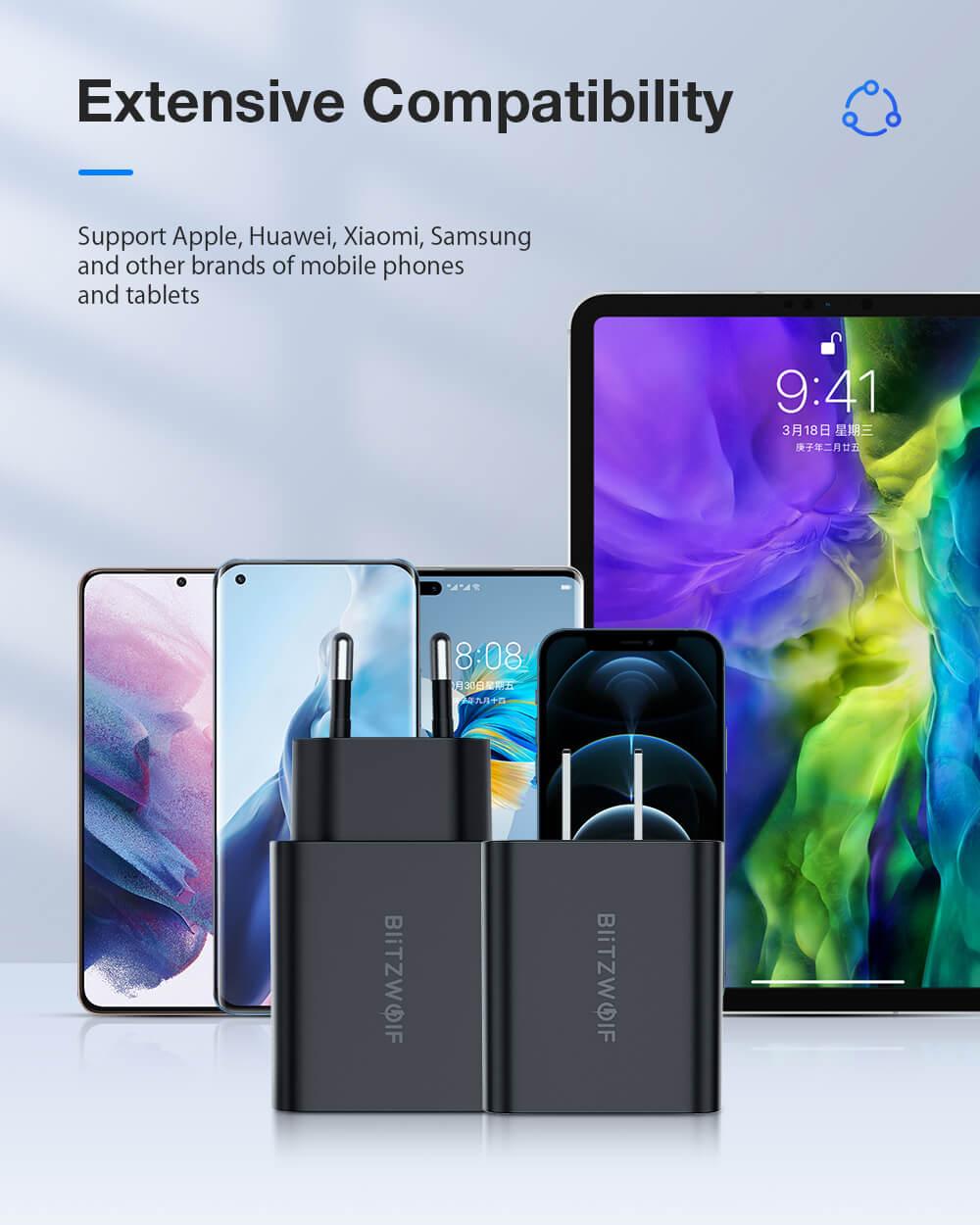 BlitzWolf® BW-S19: 20W-os töltő adapter dupla töltő porttal apple, huawei, xiaomi, samsung kompatibilitás
