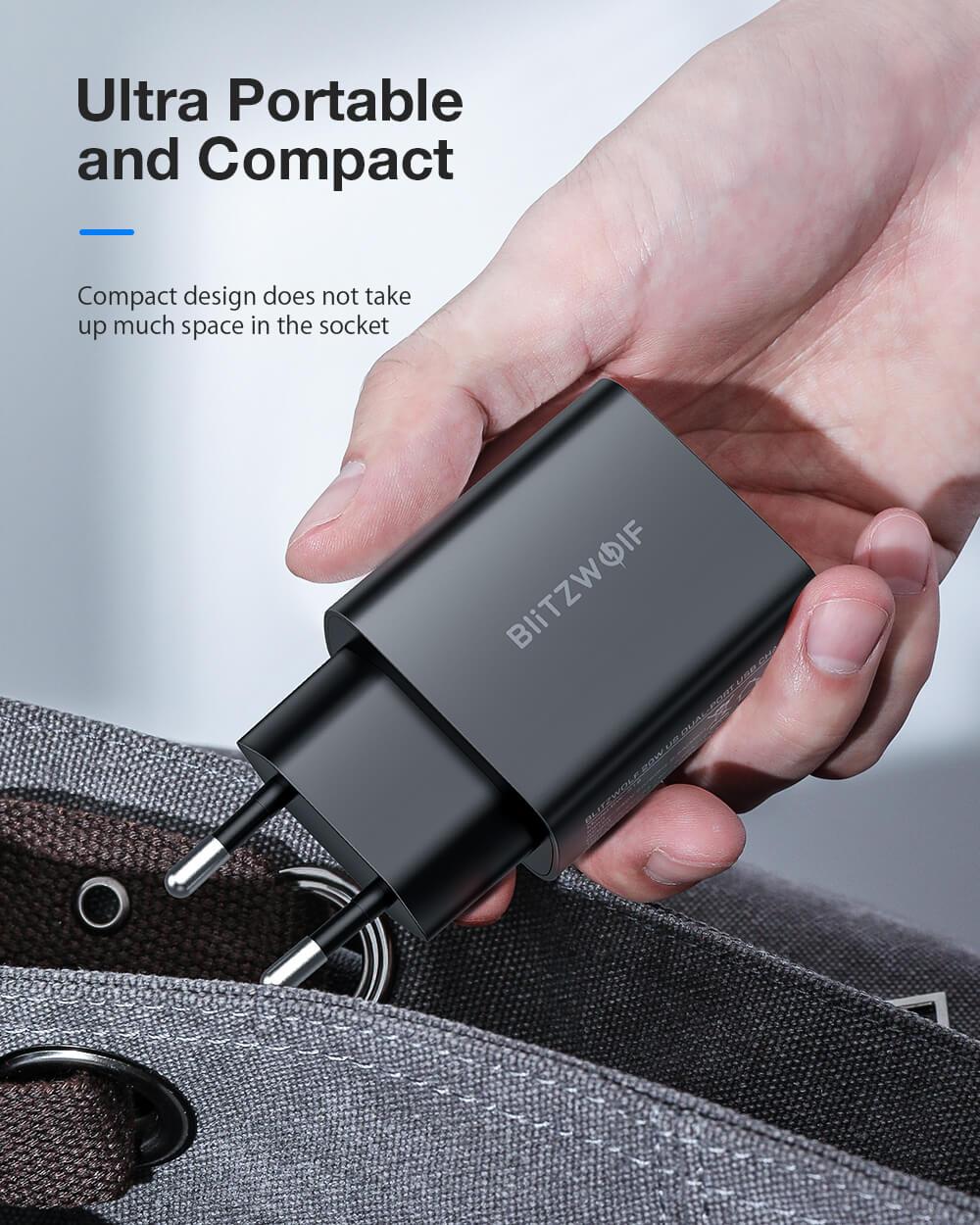BlitzWolf® BW-S19: 20W-os töltő adapter dupla töltő porttal zsebben is elfér