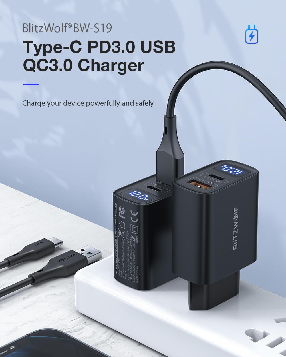 BlitzWolf® BW-S19: 20W-os töltő adapter dupla töltő porttal