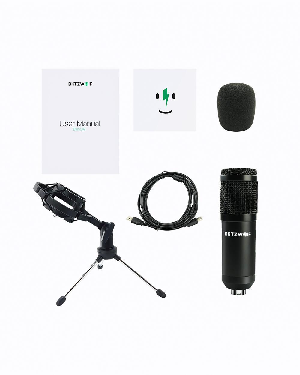 BlitzWolf® BW-CM USB kondenzátor mikrofon a csomag tartalma