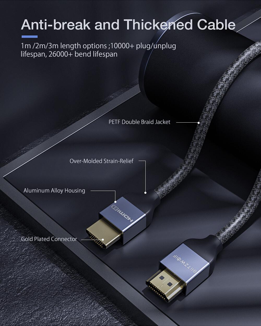 BlitzWolf® BW-HDC5 HDMI 2.1 megerősített, törésgátló kábel