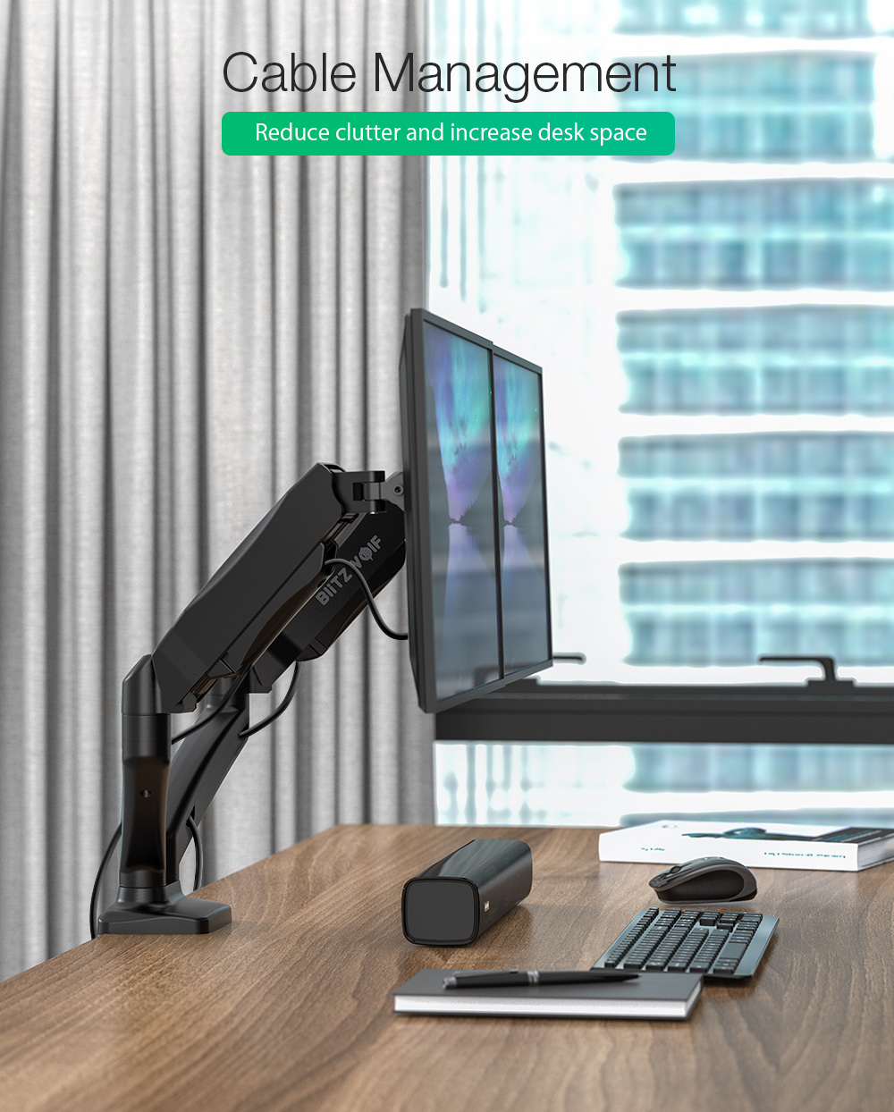 BlitzWolf® BW-MS3: Dual Monitor állvány asztalra pneumatikus karral