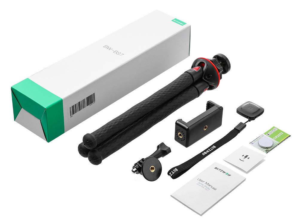 BlitzWolf® BW-BS7 flexibilis vízálló tripod bluetooth távirányítóval hajlítható, telefon rögzítő