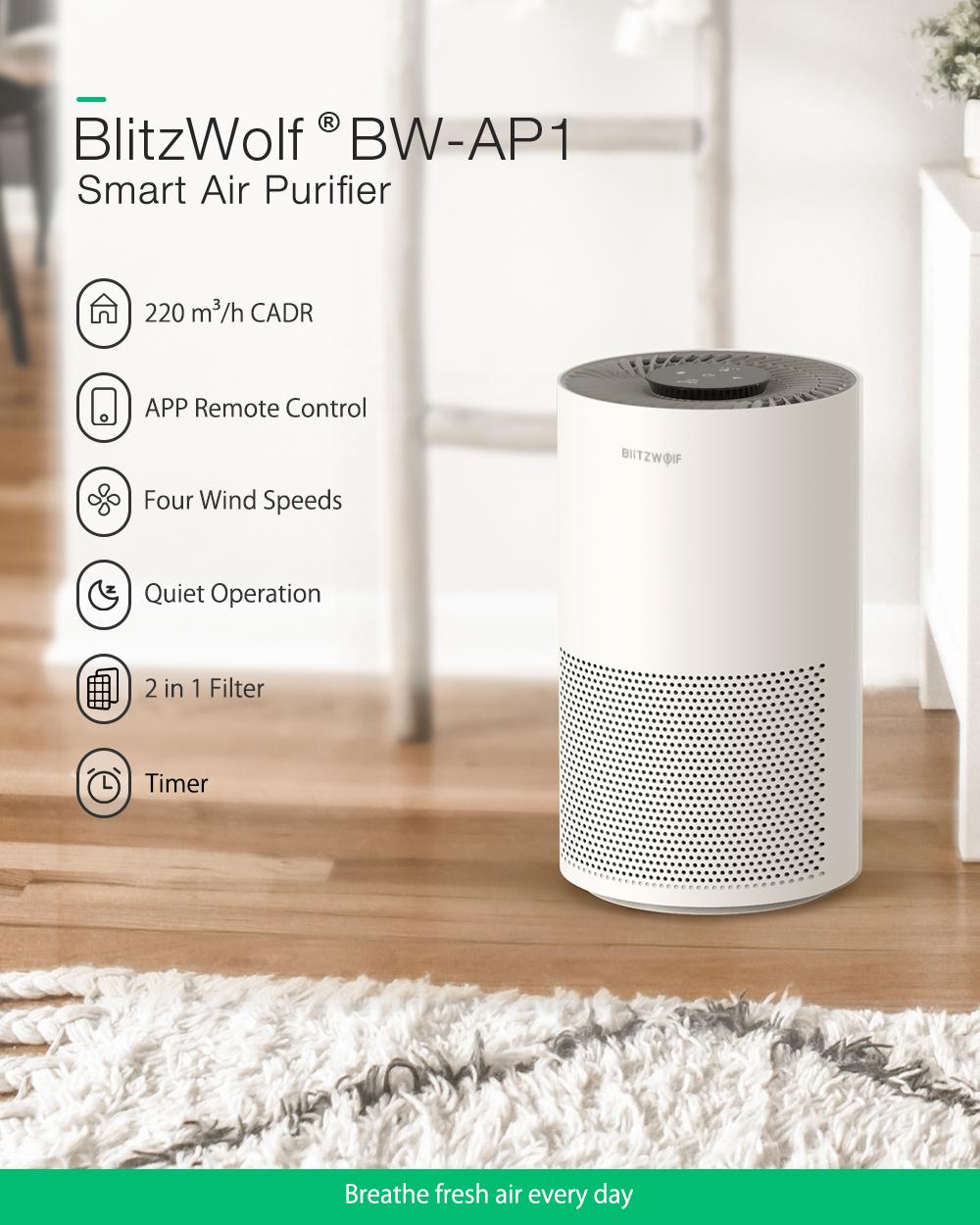 BlitzWolf® BW-AP1: okos légtisztitó éjszakai üzemmóddal