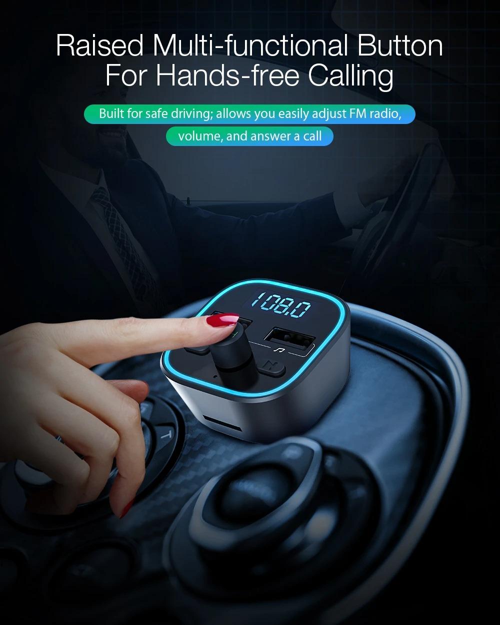 BlitzWolf® BW-BC1: USB szivargyújtóba dugható autós töltő és FM transzmitter