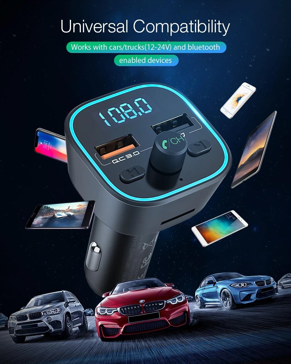 BlitzWolf® BW-BC1: USB szivargyújtóba dugható autós töltő és FM transzmitter